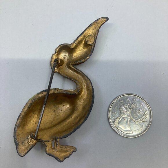 Vtg 1940 CORO pewter enamel pelican bird brooch - Picture 2 of 2